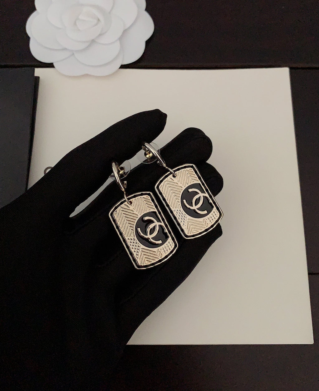 Chanel Plate 18K Gold Earrings
