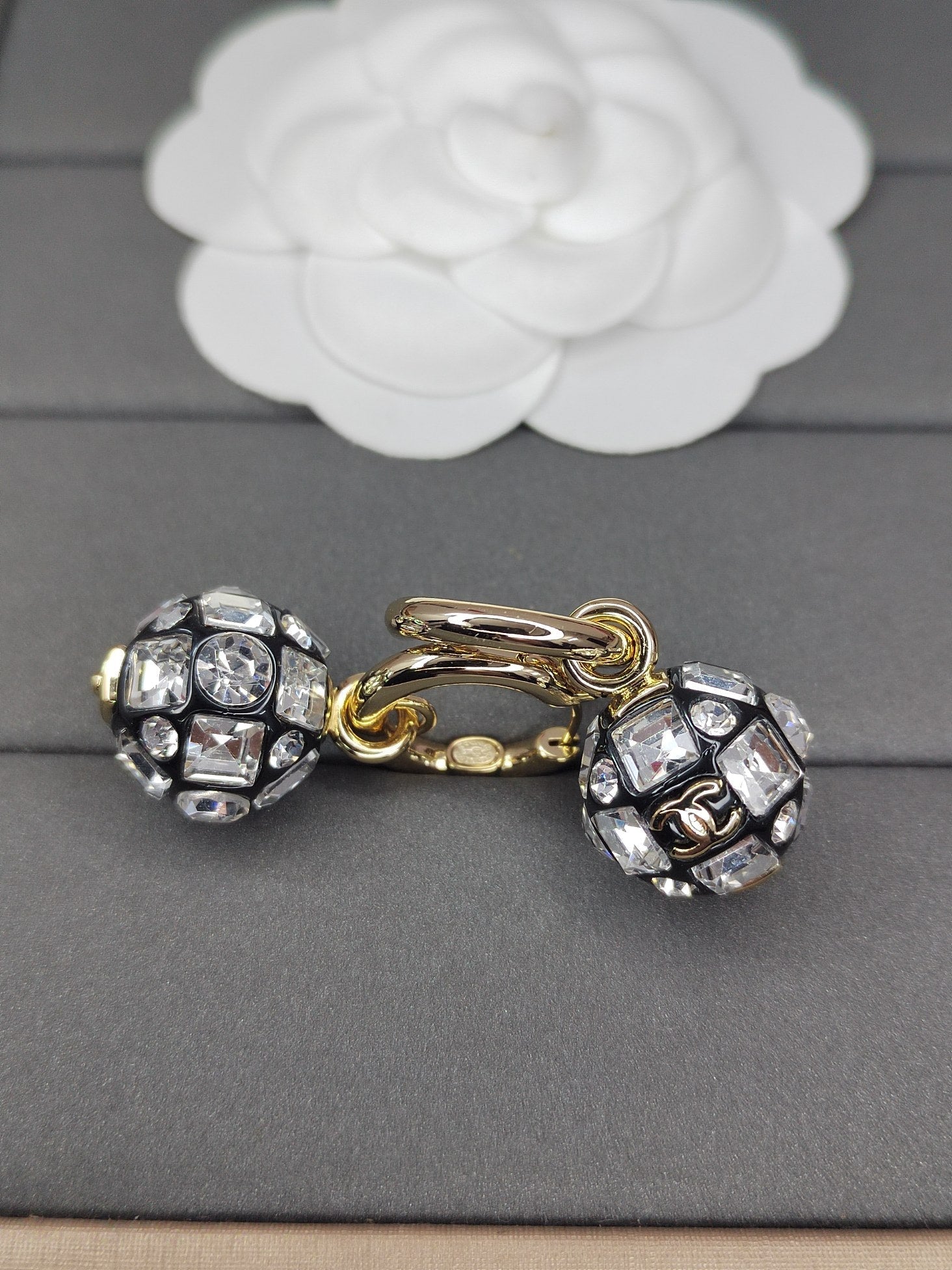 Chanel Ball Crystals 18K Gold Earrings