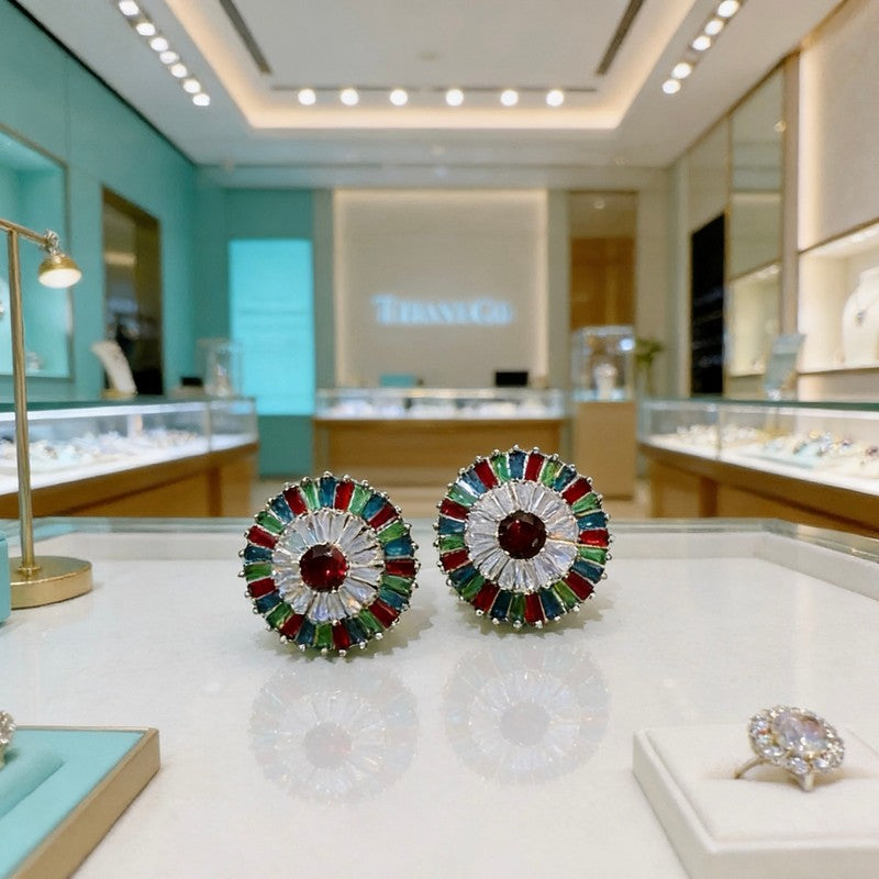 Tiffany Color Crystal 18K Gold Earrings