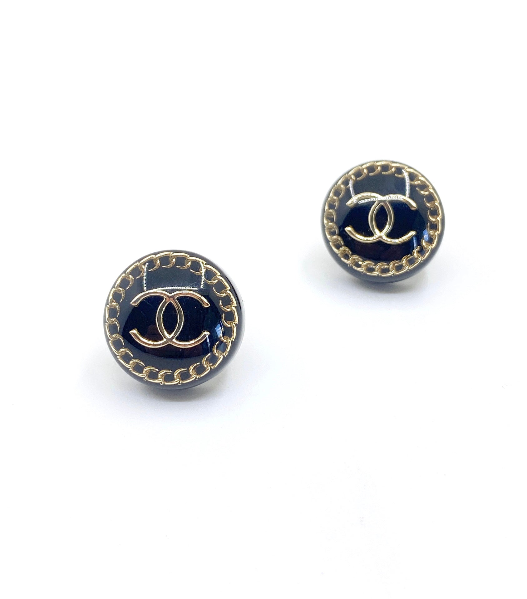 Chanel Circle Resin 18K Gold Earrings