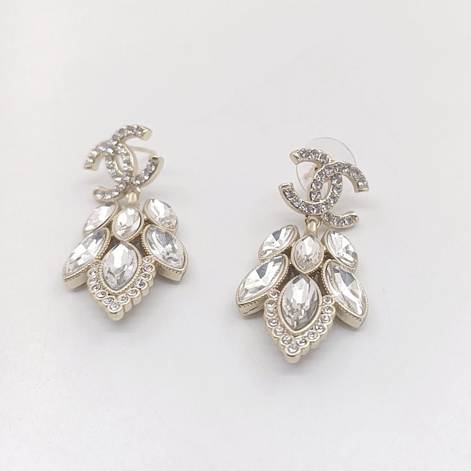 Chanel Crystals Pendant 18K Gold Earrings
