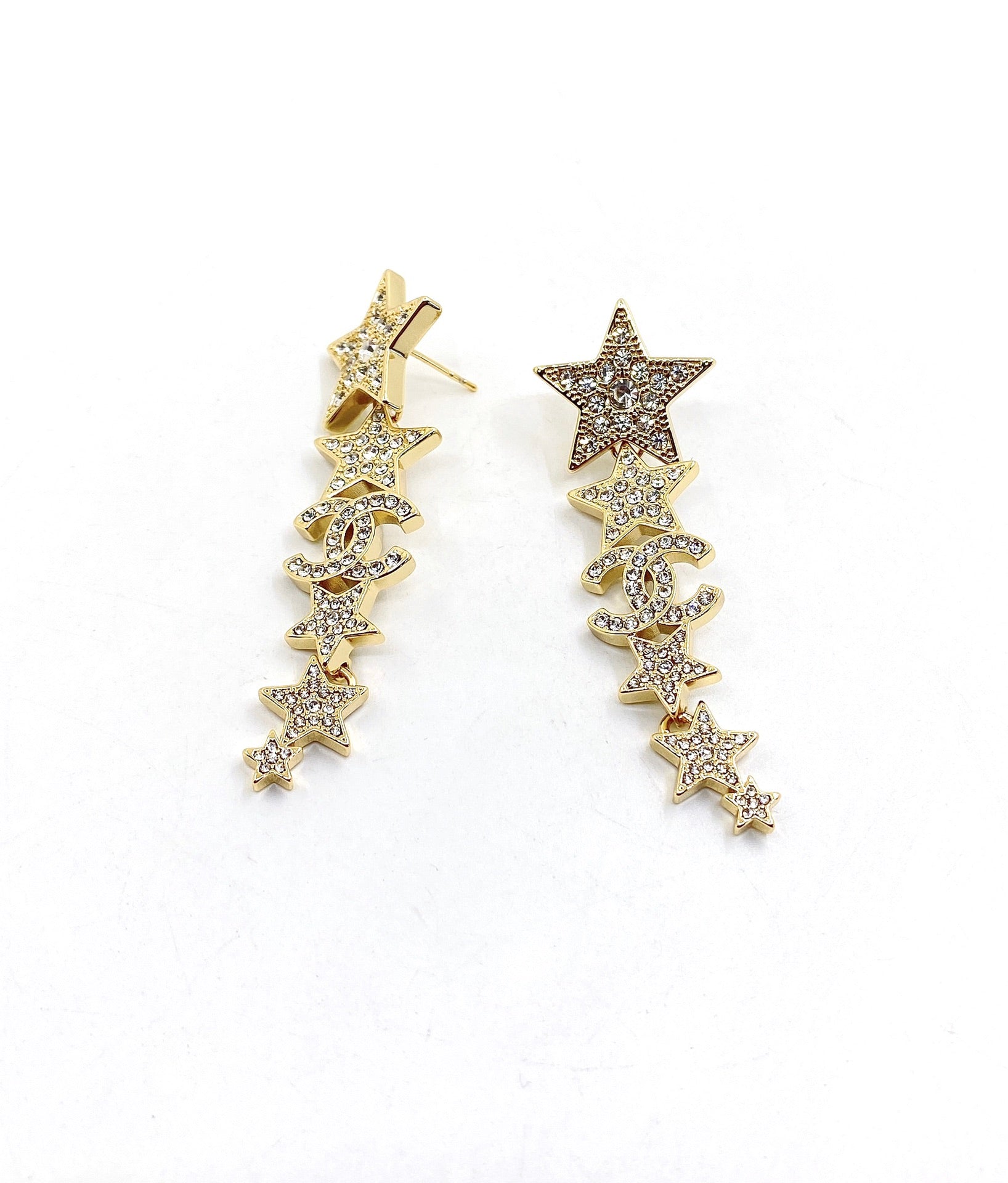 Chanel Star Diamonds Long 18K Gold Earrings