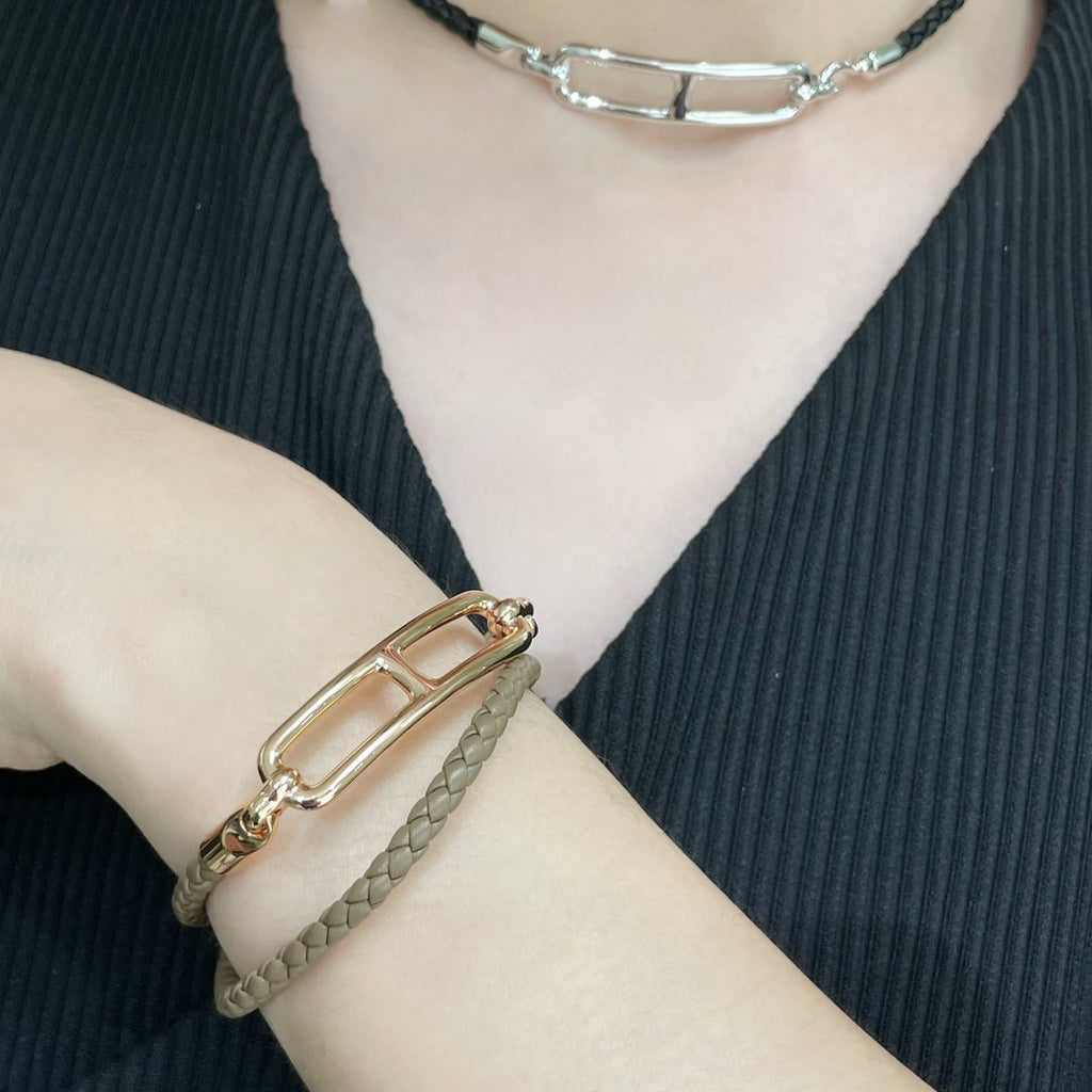 Hermes Roulis Double Tour Grey 18K Gold Bracelet