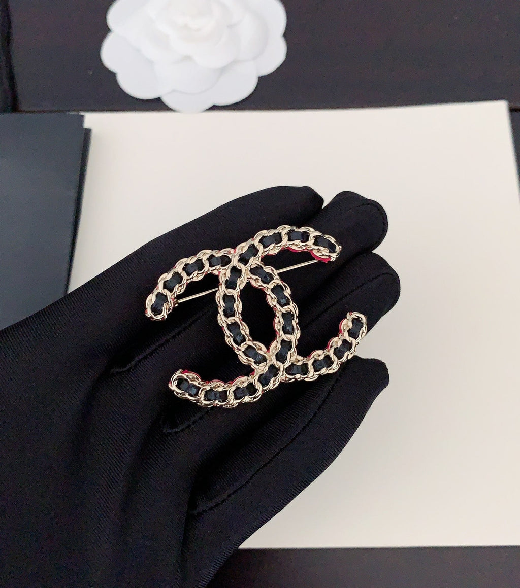 Chanel Leather Pink 18K Gold Brooch