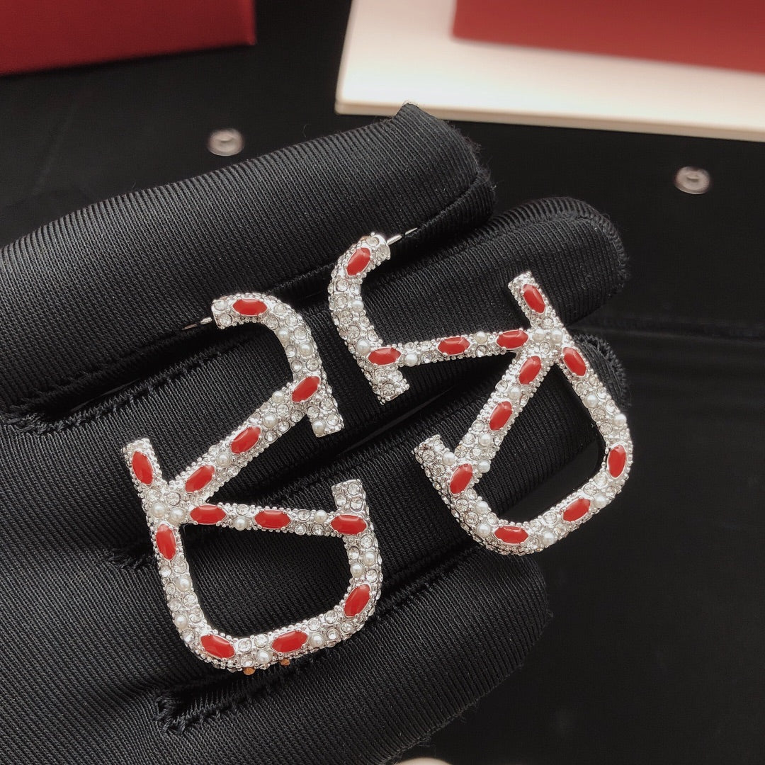 Valentino Red Crystal 18K Gold Earrings