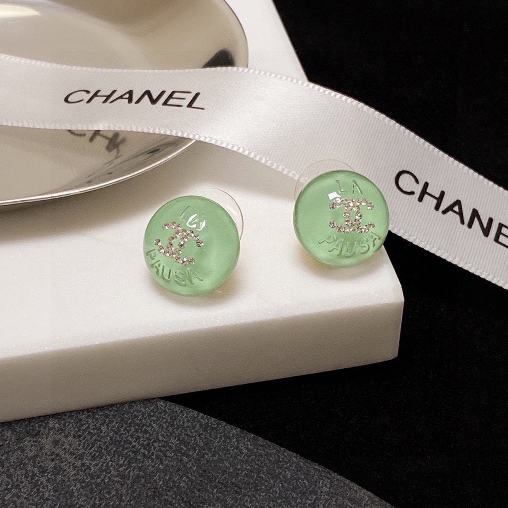 Chanel Green 18K Gold Earrings