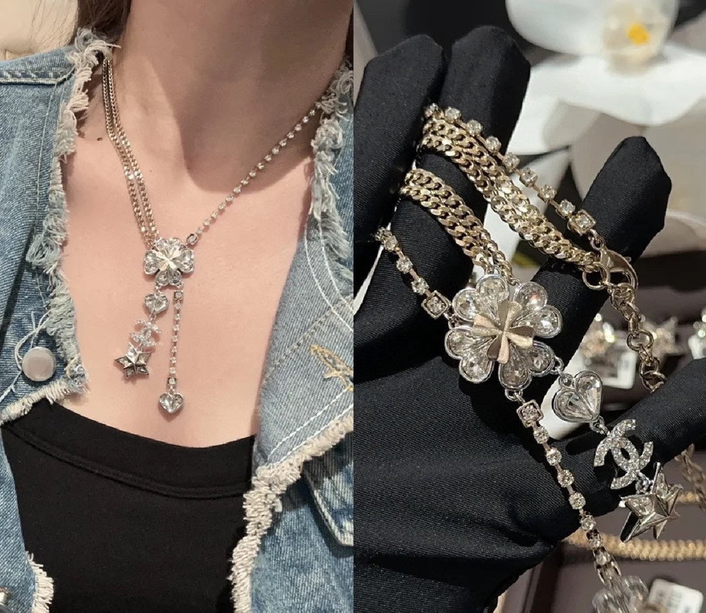 Chanel Heart Crystals Chain 18K Gold Necklace