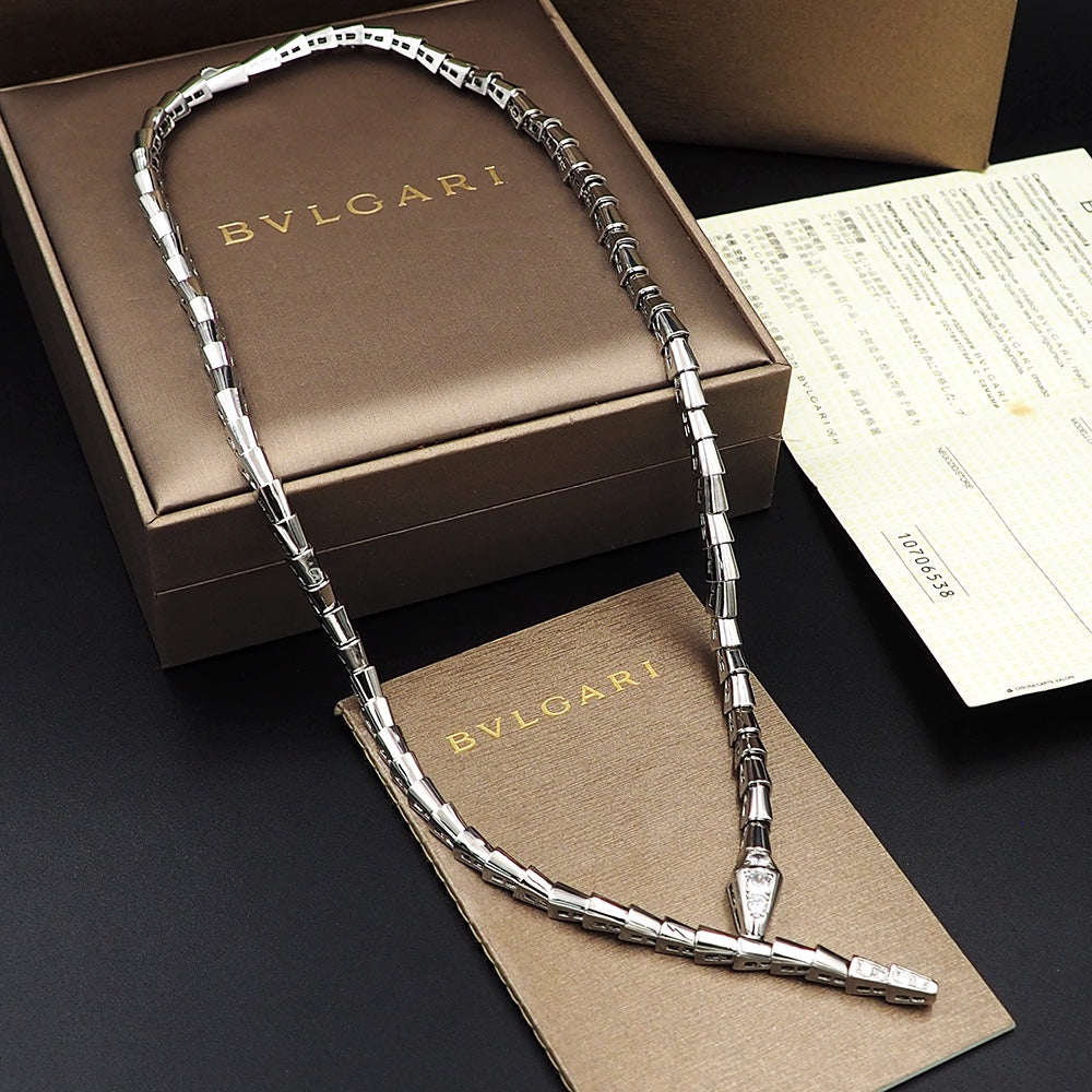 Bvlgari Serpenti Viper Demi-Pave Diamonds 18K Gold Necklace