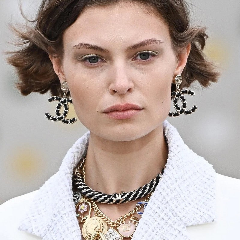 Chanel Leather Gold 18K Gold Earrings