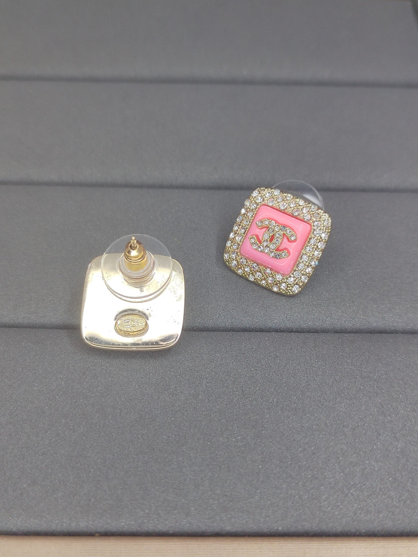 Chanel Diamond Square Pink 18K Gold Earrings