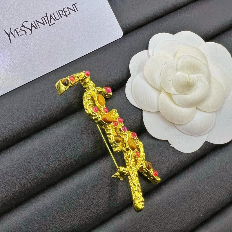 YSL Crystal 18K Gold Brooch