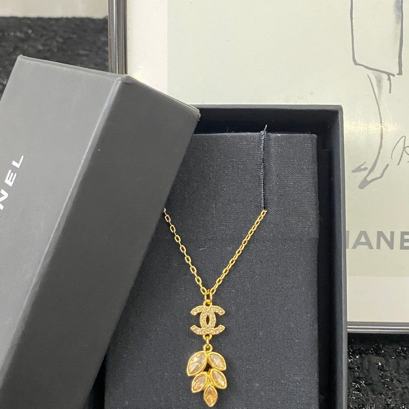 Chanel Flower Crystal 18K Gold Necklace