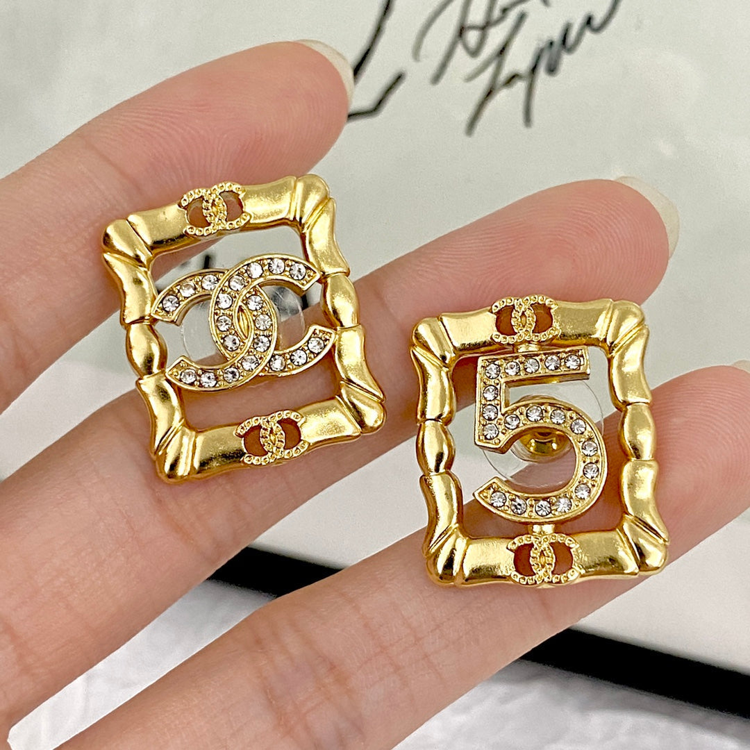 Chanel No.5 Square Diamond 18K Gold Earrings