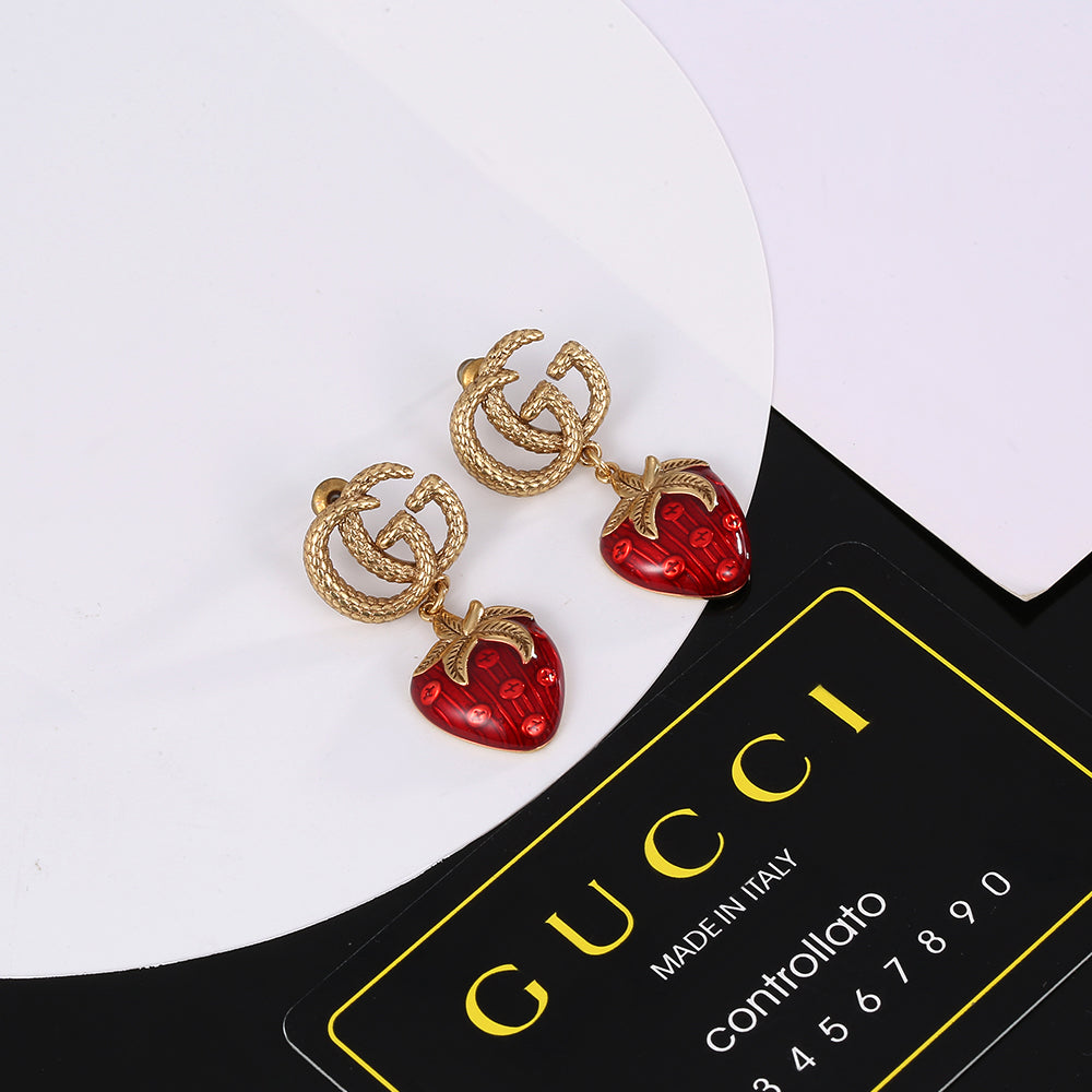Gucci Double Strawberry 18K Gold Earrings