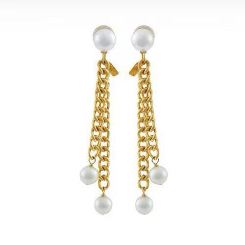 Celine Chain Pearl 18K Gold Earrings
