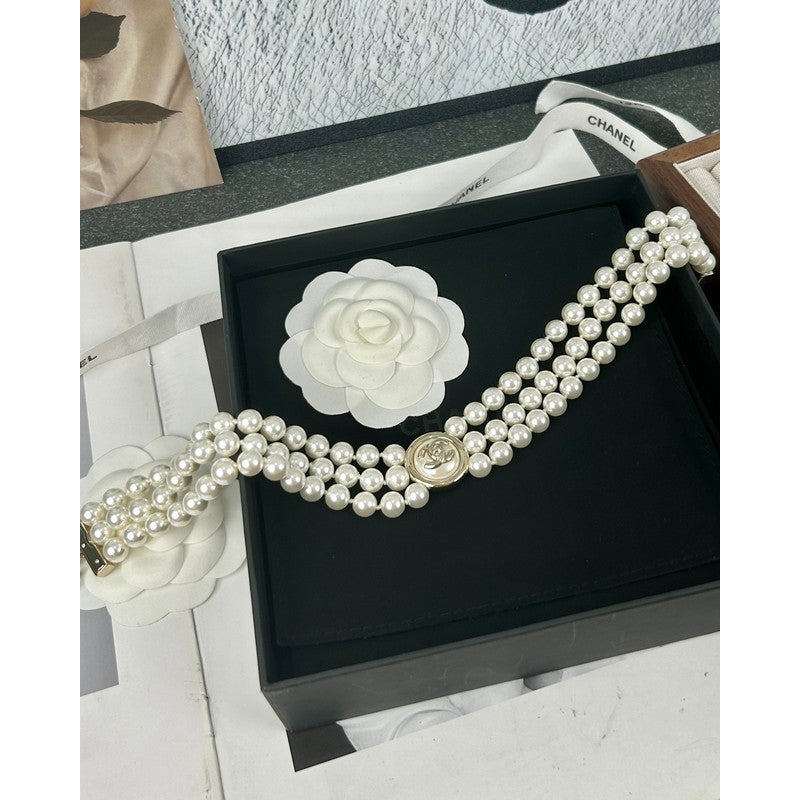 Chanel Choker Pearl Chain 18K Gold Necklace