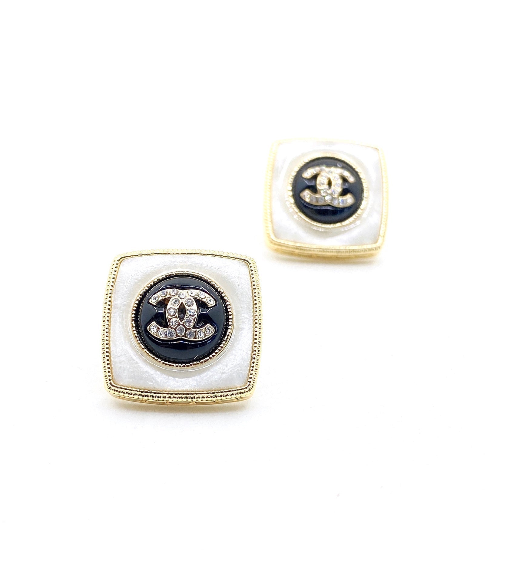 Chanel Pearl Square 18K Gold Earrings