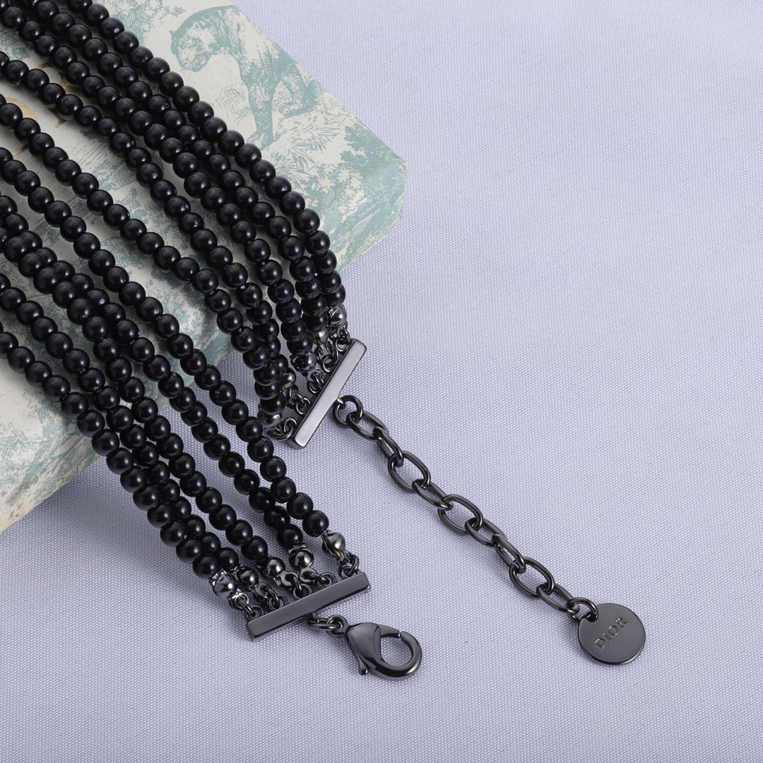 Dior Bee Black Pearls Chain 18K Gold Necklace