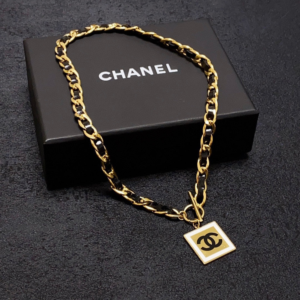 Chanel Leather Choker 18K Gold Necklace