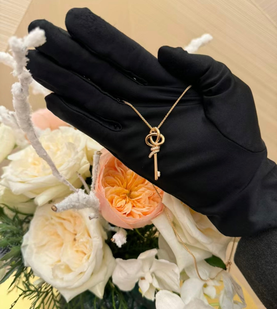 Tiffany Keys Woven Diamonds Medium 18K Gold Necklace
