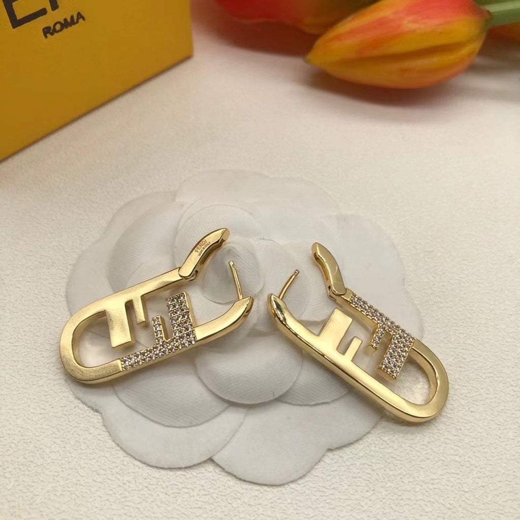 Fendi OLock Diamonds 18K Gold Earrings