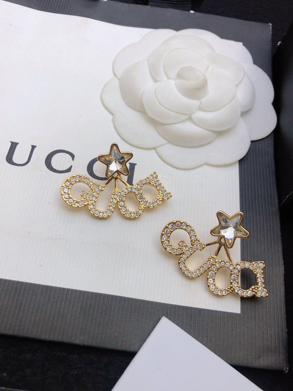 Gucci Double Script Star 18K Gold Earrings
