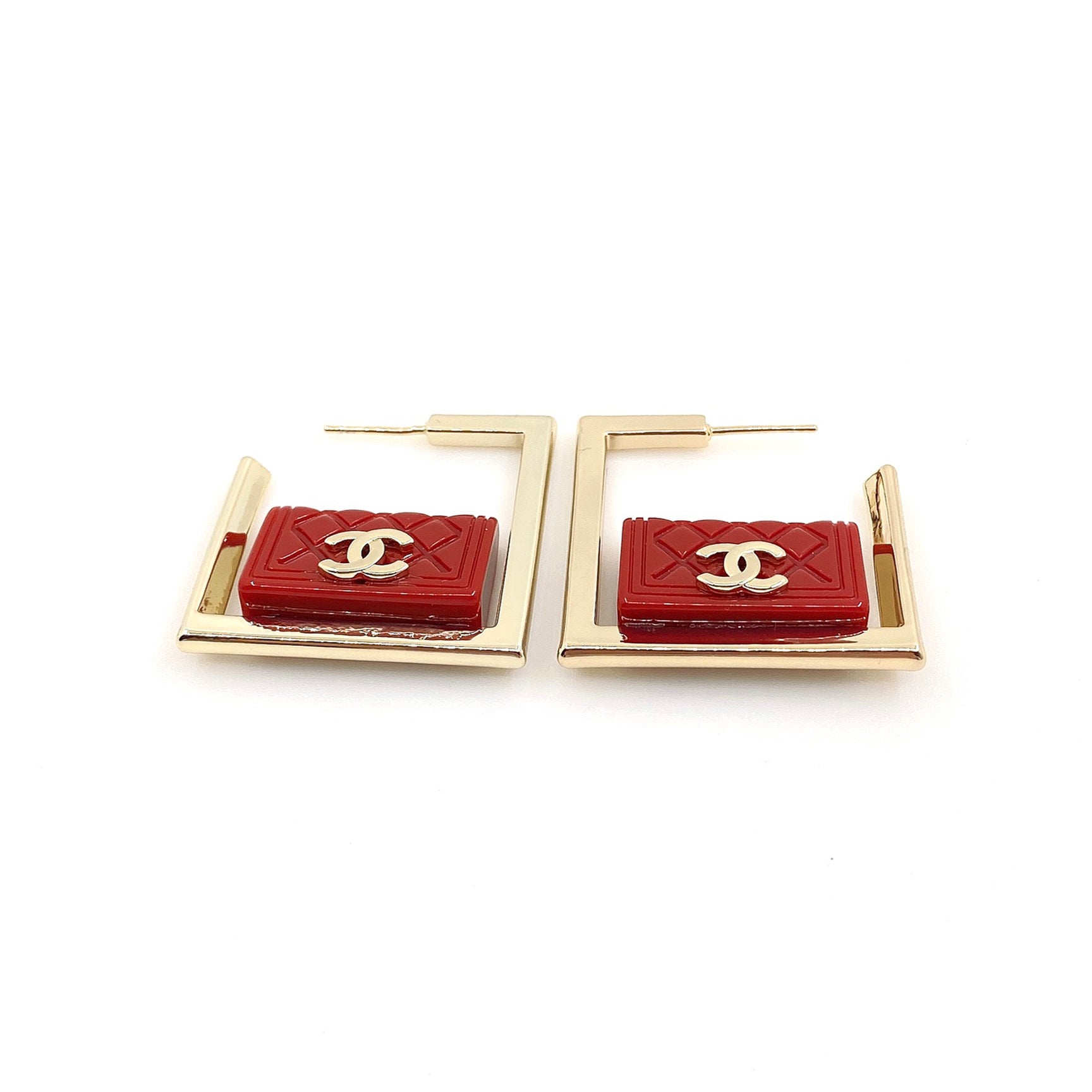 Red Bag Pendant 18K Gold Earrings