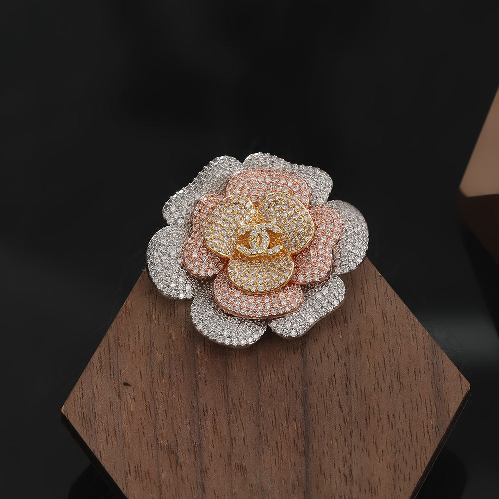 Chanel Camellia Pink Diamonds 18K Gold Brooch