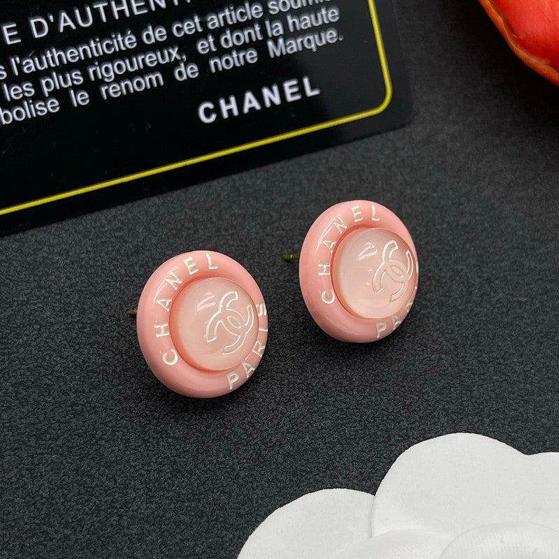 Chanel Pink Round 18K Gold Earrings