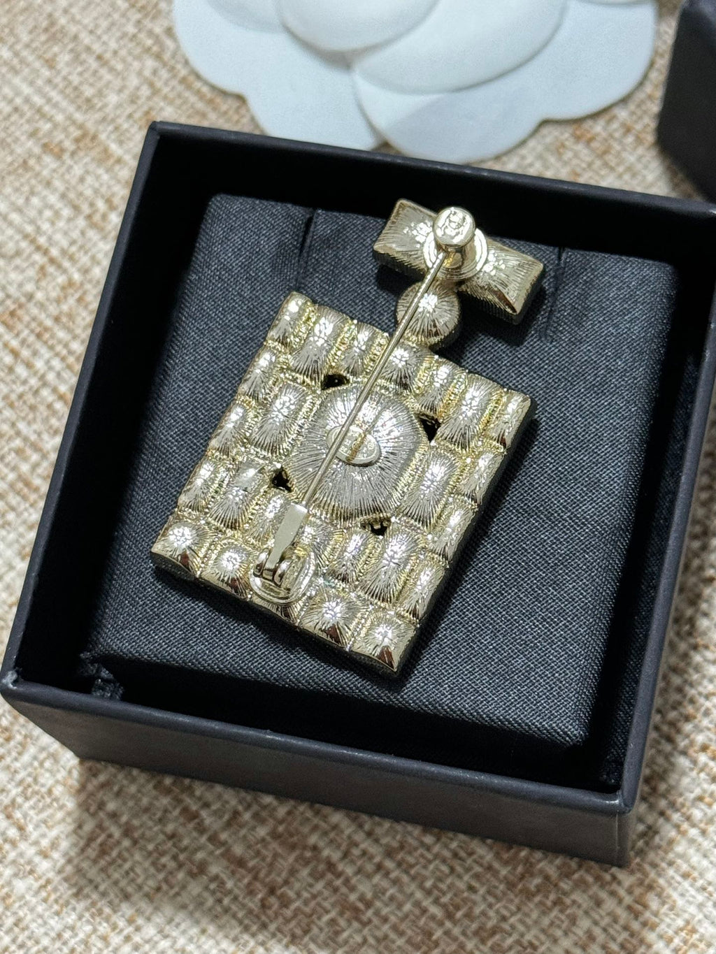 Chanel Perfume Bottle Crystals 18K Gold Brooch