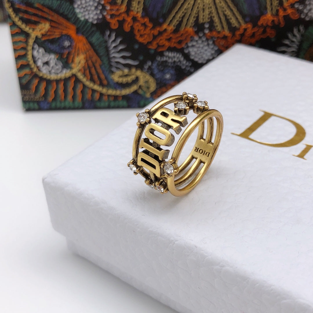Dior Vintage Crystals 18K Gold Ring