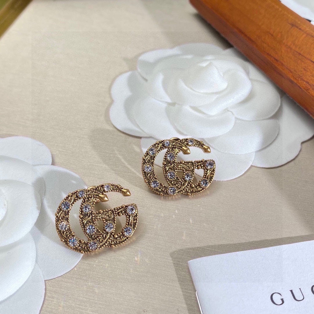 Gucci Double Crystals 18K Gold Earrings