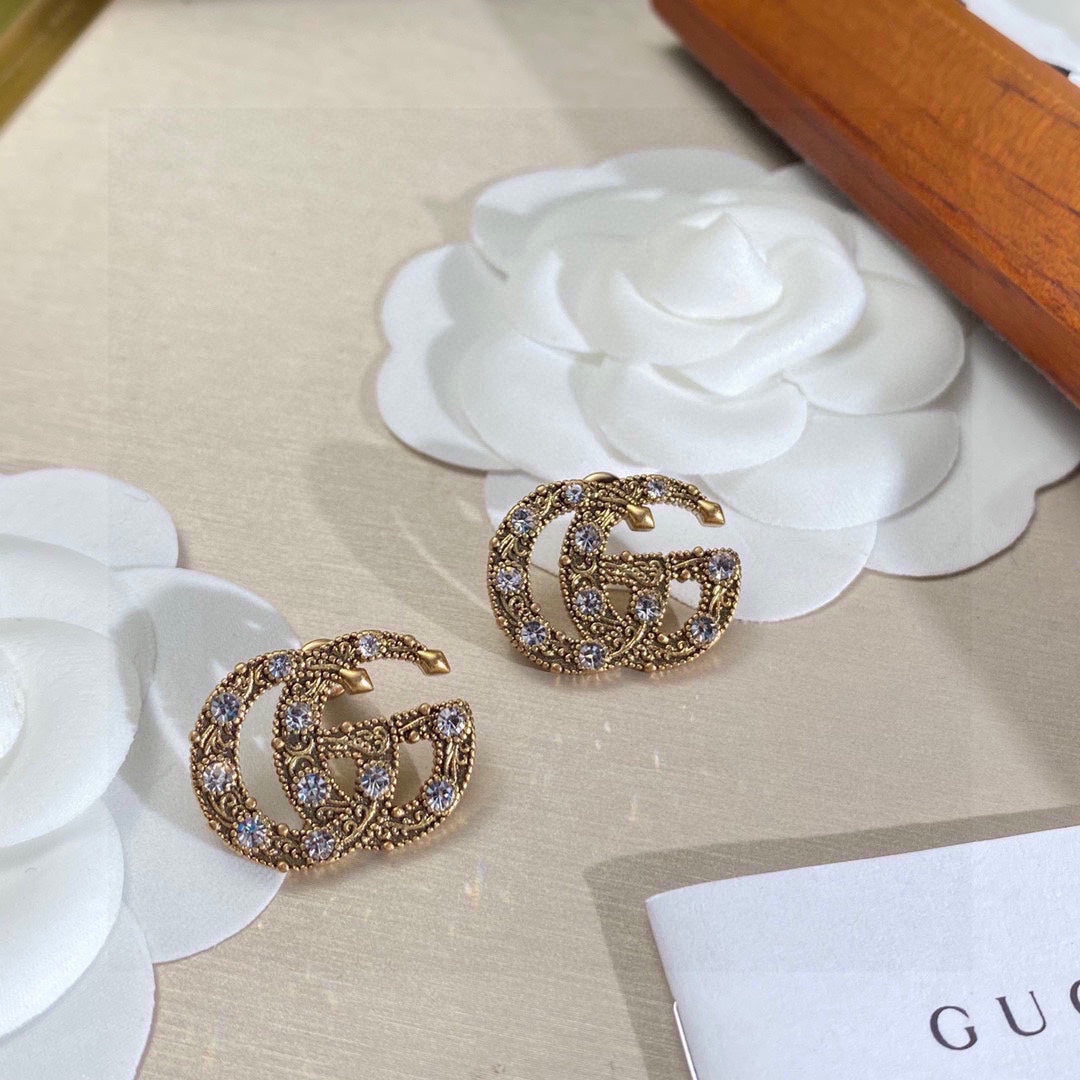 Gucci Double Crystals 18K Gold Earrings