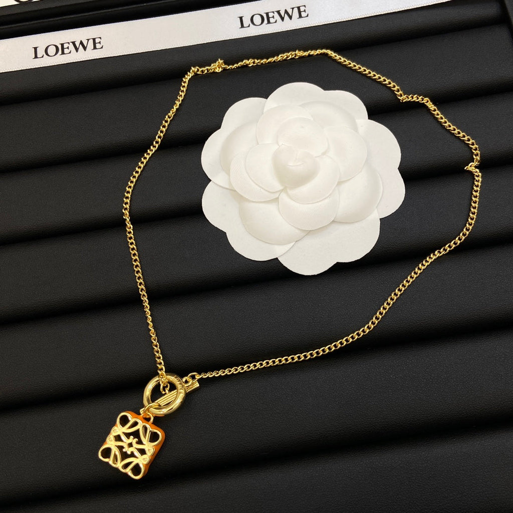 LOEWE Anagram Pendant 18K Gold Necklace