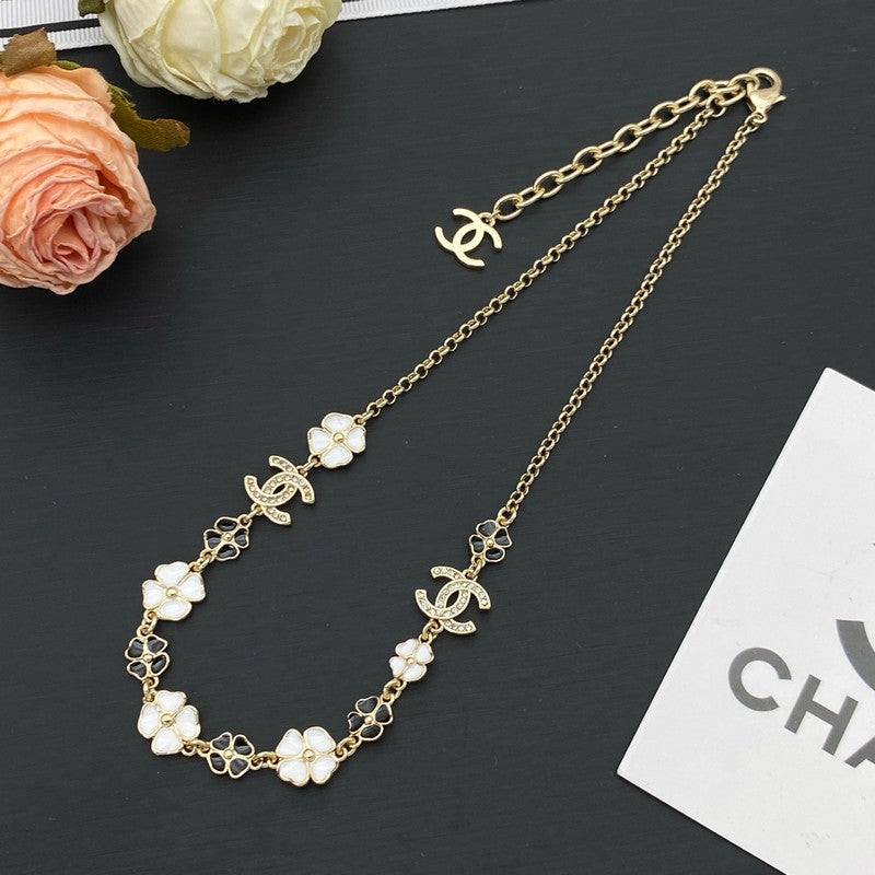 Chanel Black & White Camellia 18K Gold Necklace