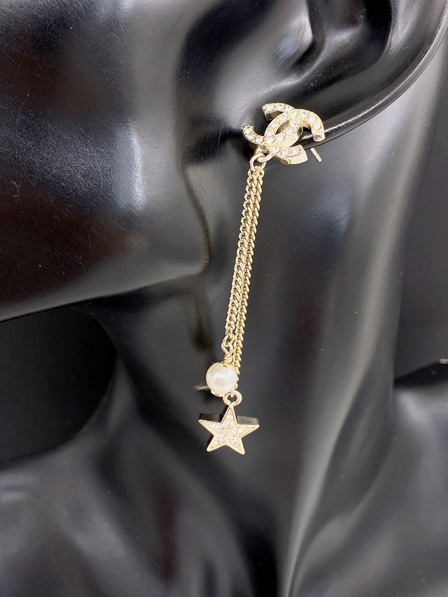 Chanel Pearl & Star 18K Gold Earrings