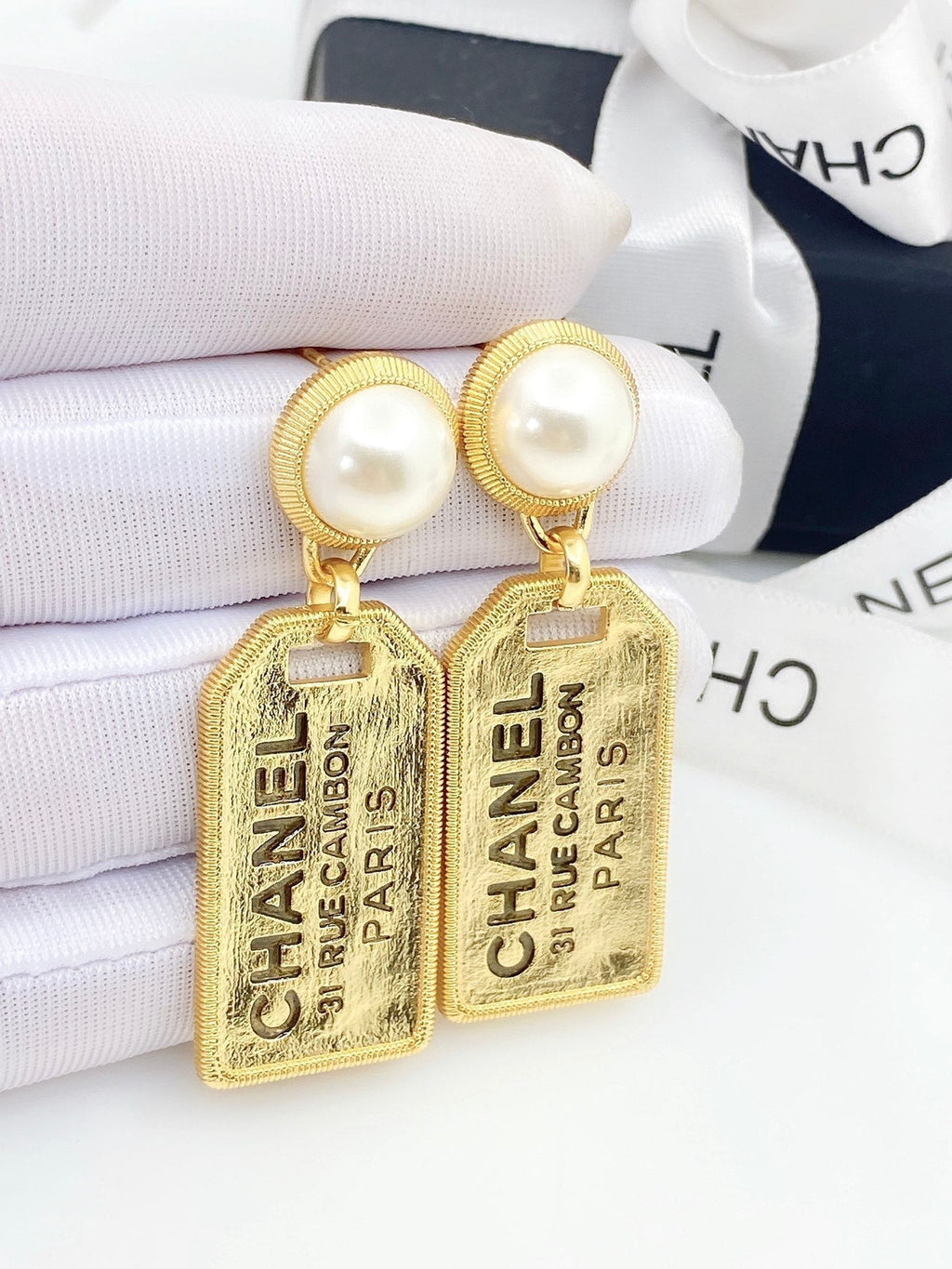 Chanel Paris Pearl 18K Gold Earrings