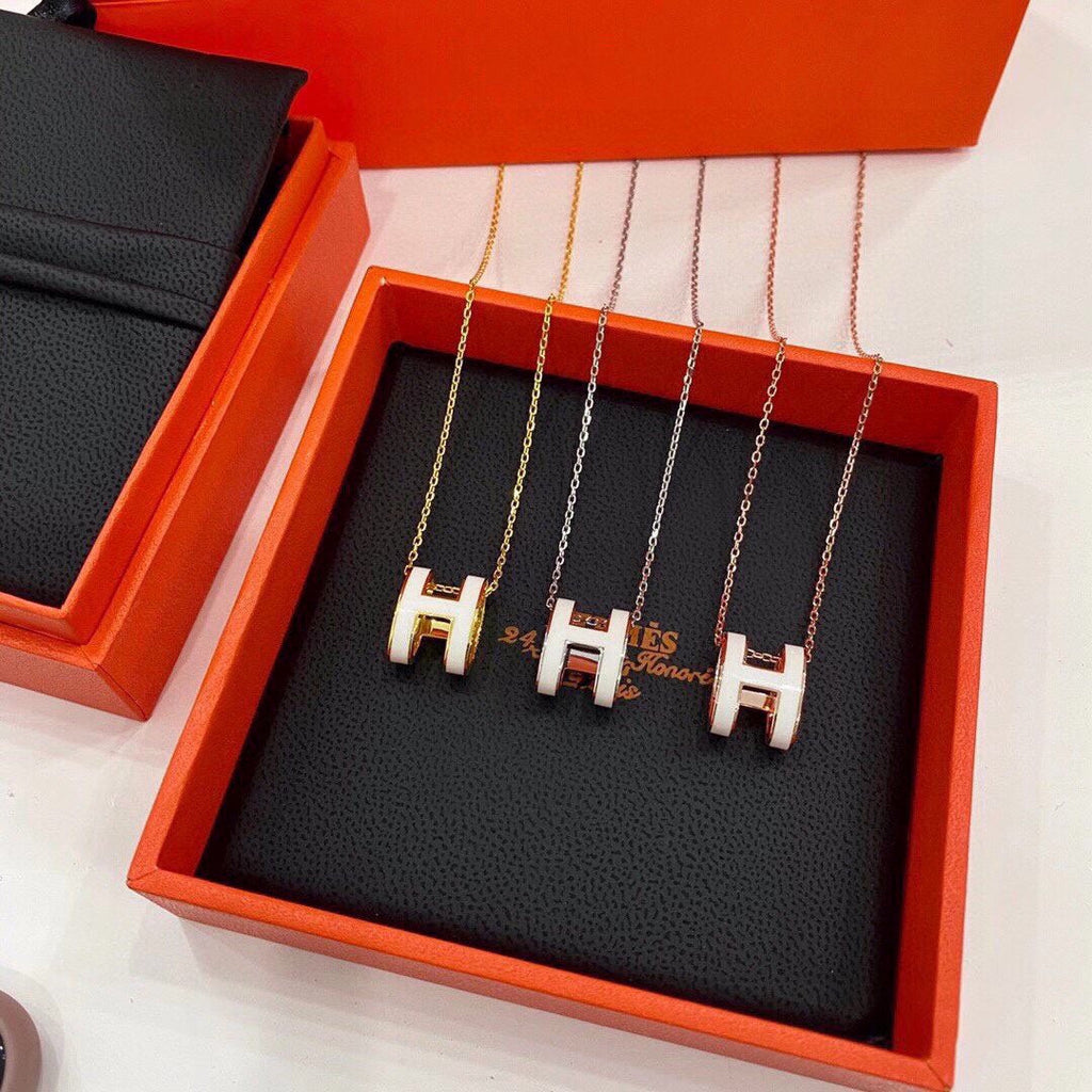Hermes Mini Pop White 18K Gold Necklace