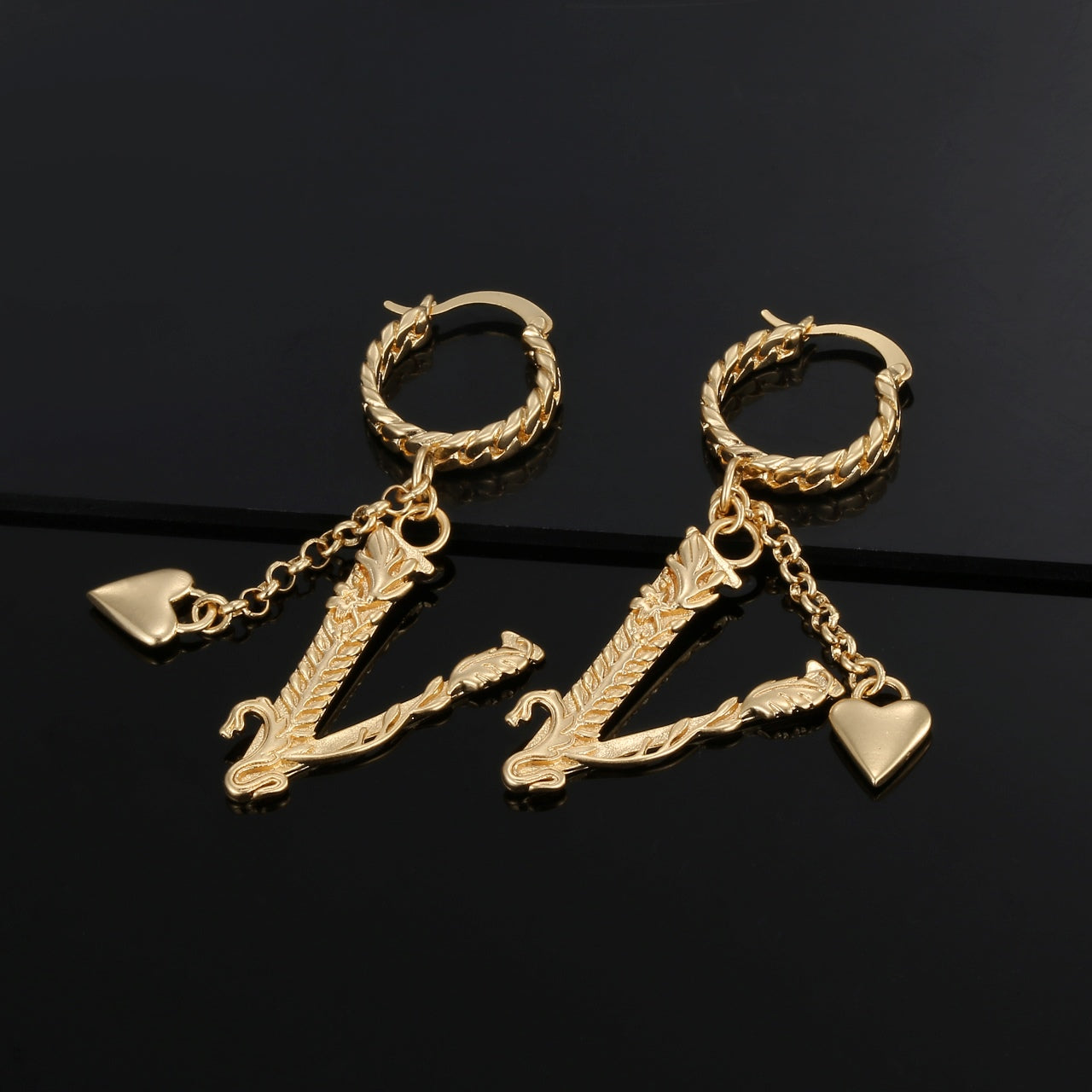 Heart Long 18K Gold Earrings