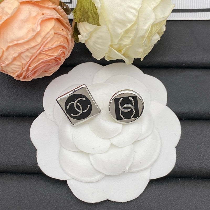 Chanel Black & White Square Gold 18K Gold Earrings