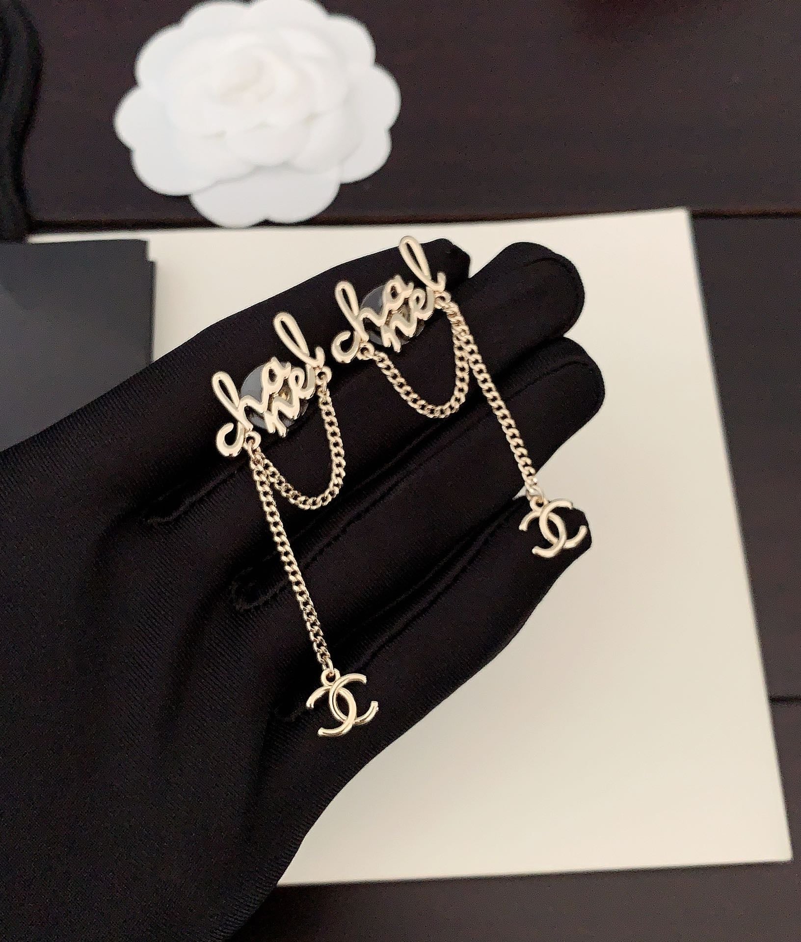 Chanel Letter 18K Gold Earrings