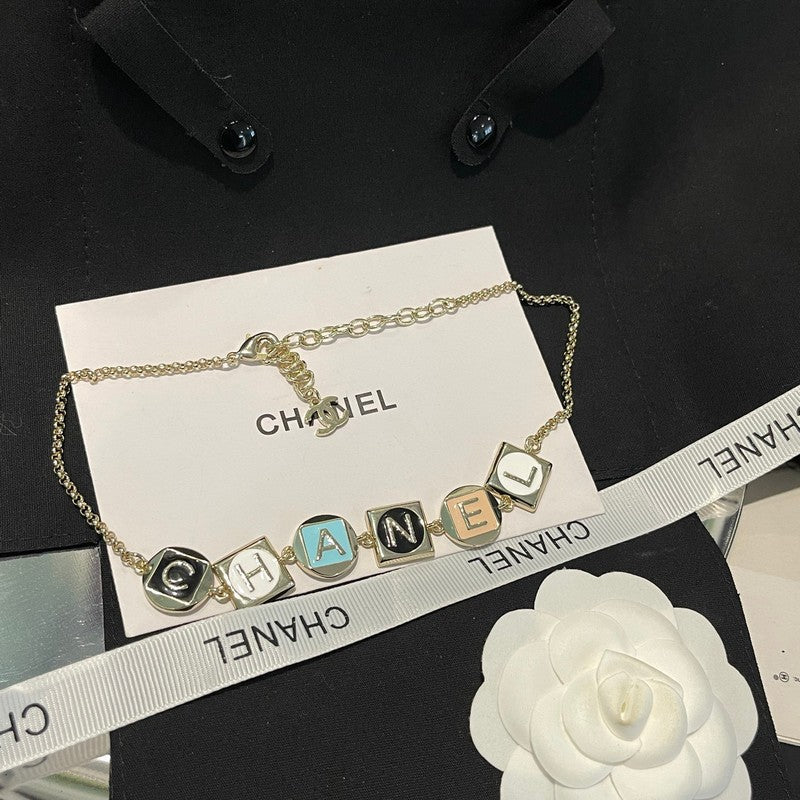 Chanel Color Logo Choker 18K Gold Necklace