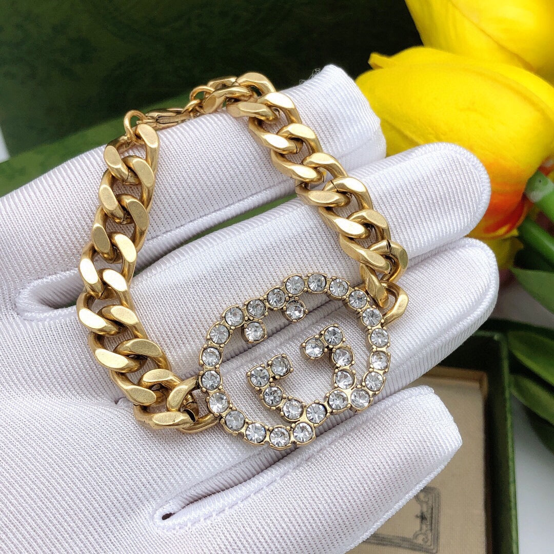 Gucci Double Interlocking Gucci Diamond Chain 18K Gold Bracelet