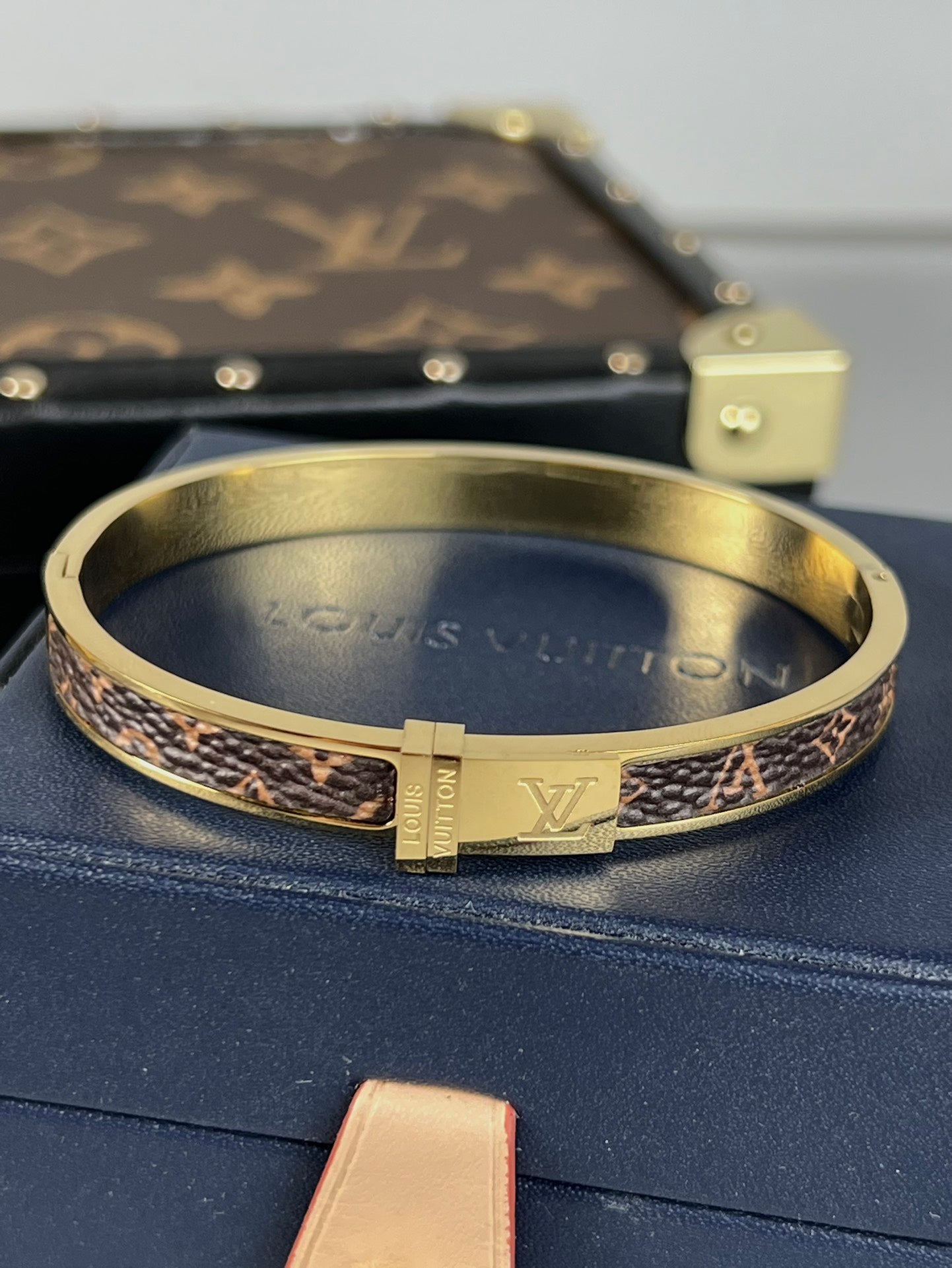 Louis Vuitton Leather 18K Gold Bracelet