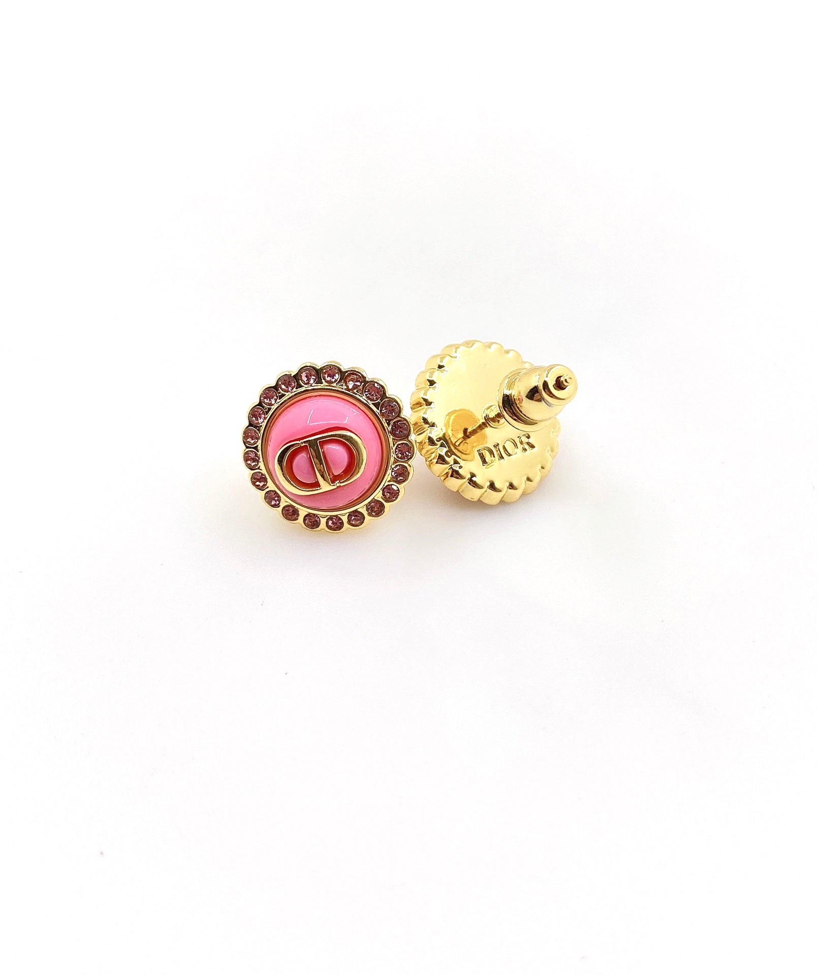 Chanel Pink Crystal 18K Gold Earrings
