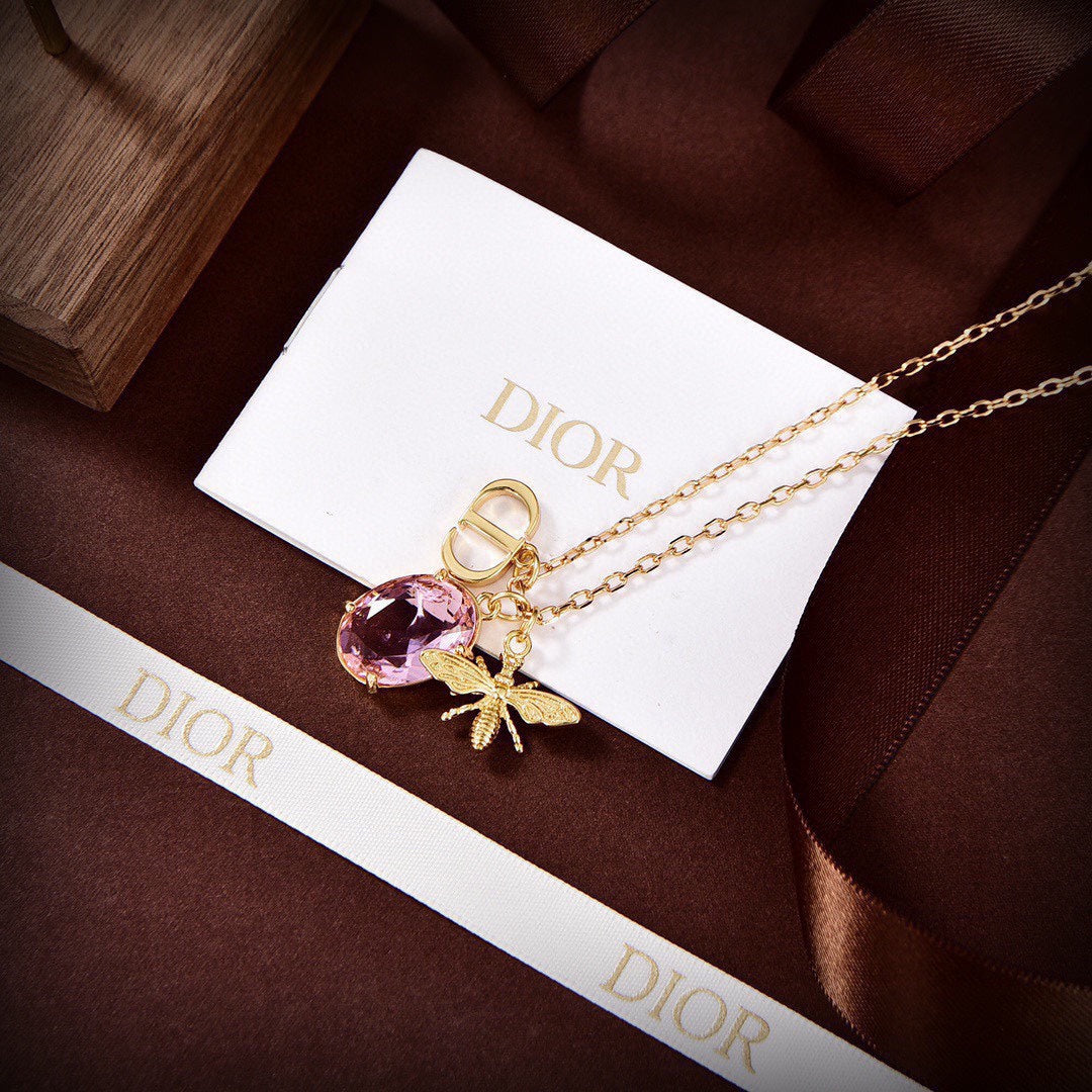 Dior Petit Pink Crystal 18K Gold Necklace