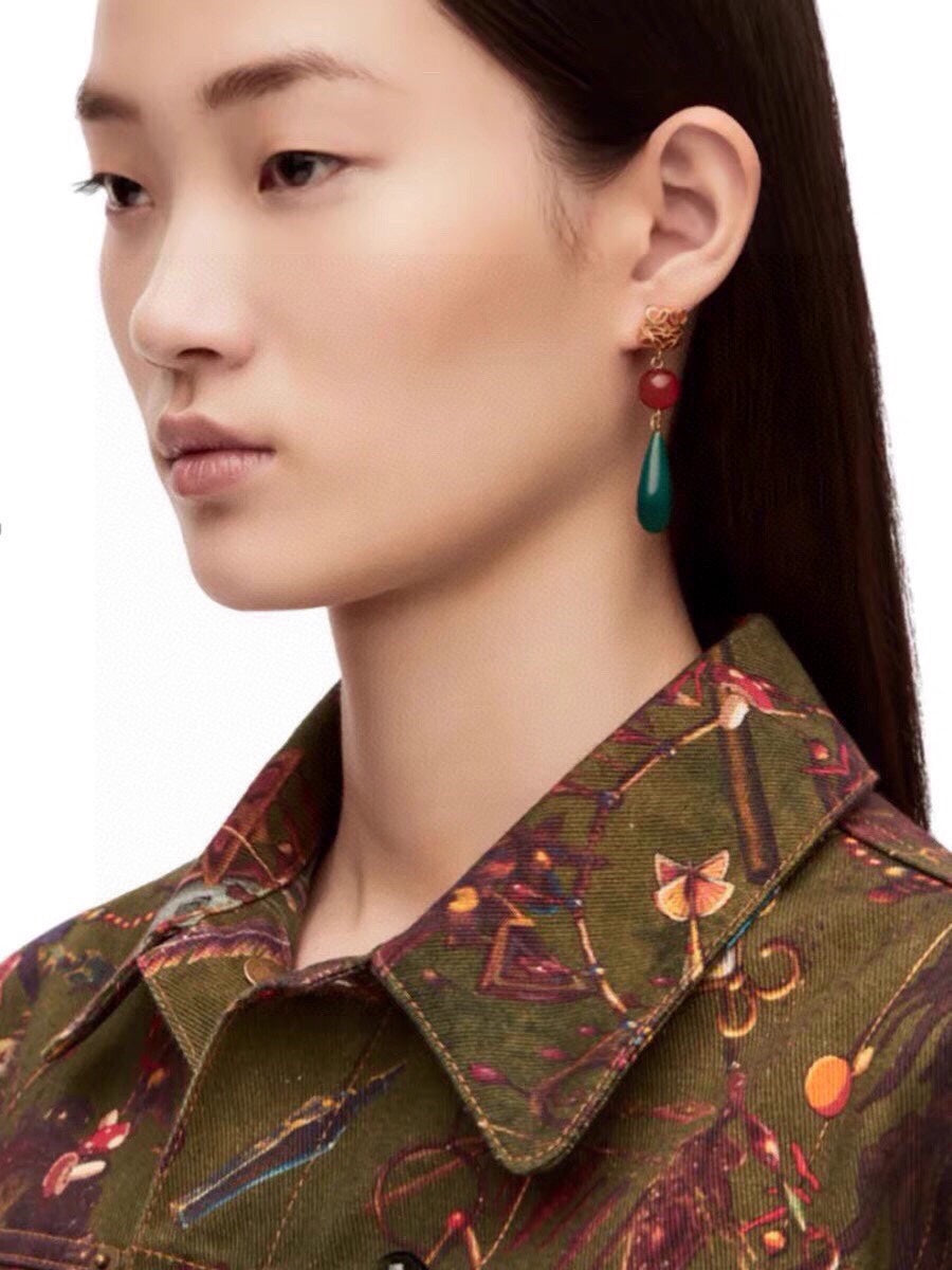 LOEWE Anagram Color Crystals 18K Gold Earrings