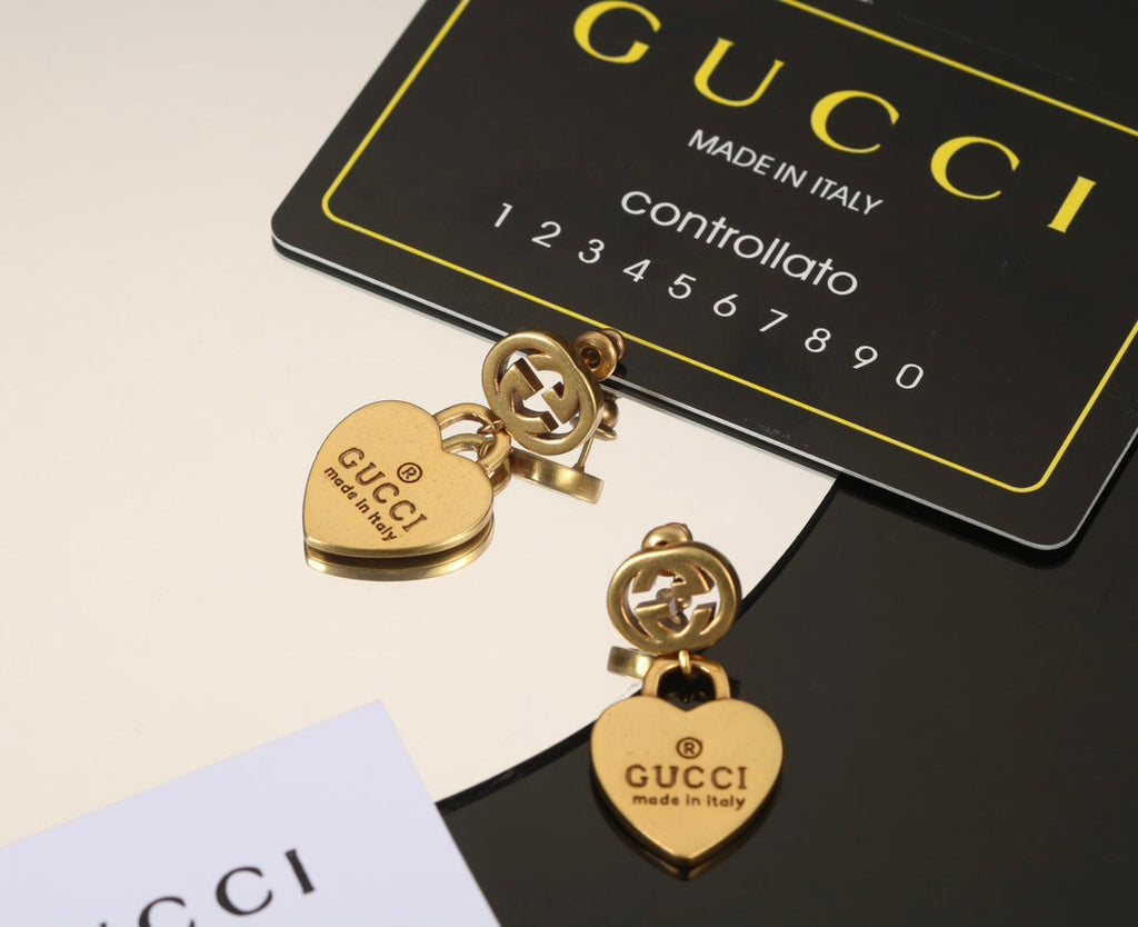 Gucci Double Heart Pendant 18K Gold Earrings
