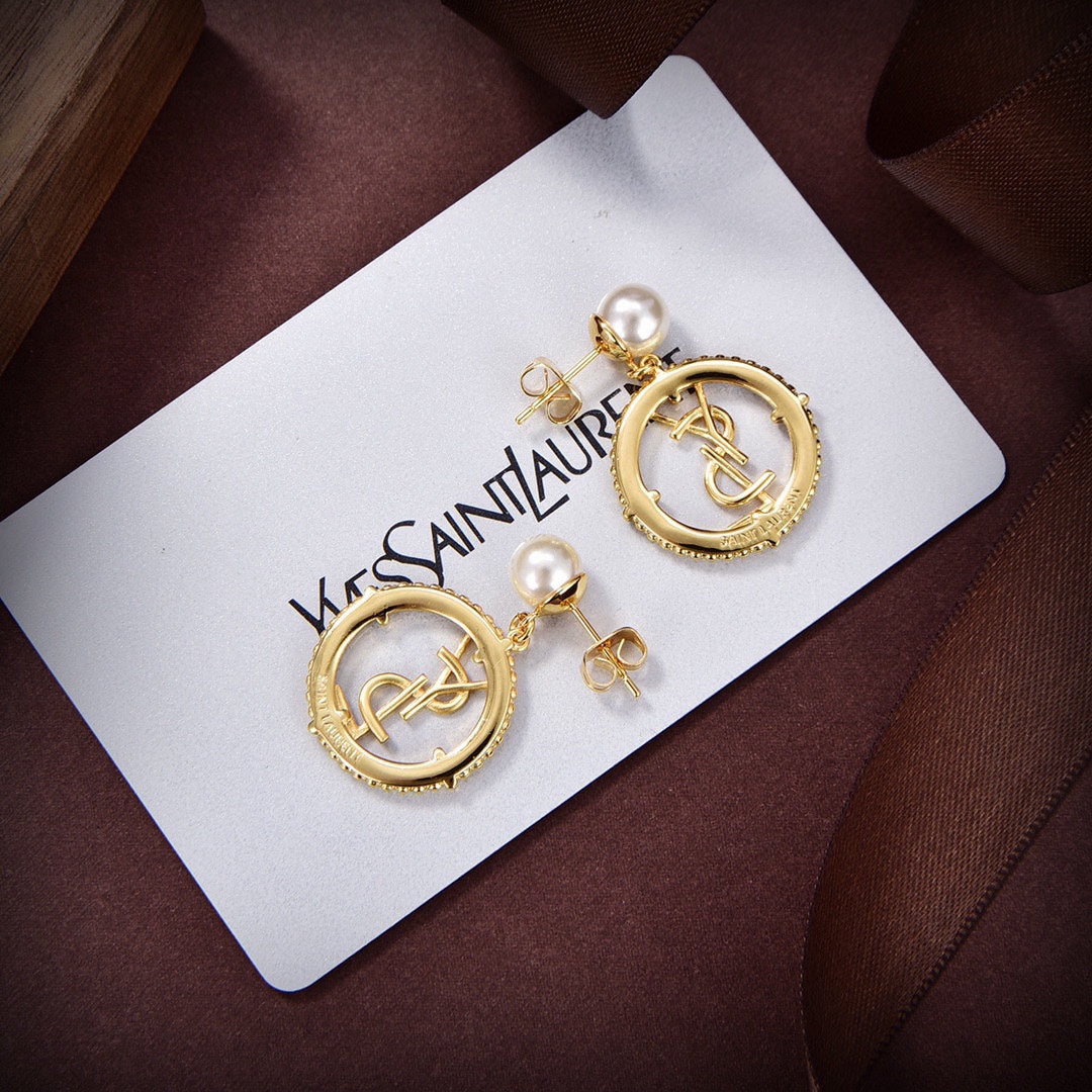 YSL Circle Diamonds 18K Gold Earrings