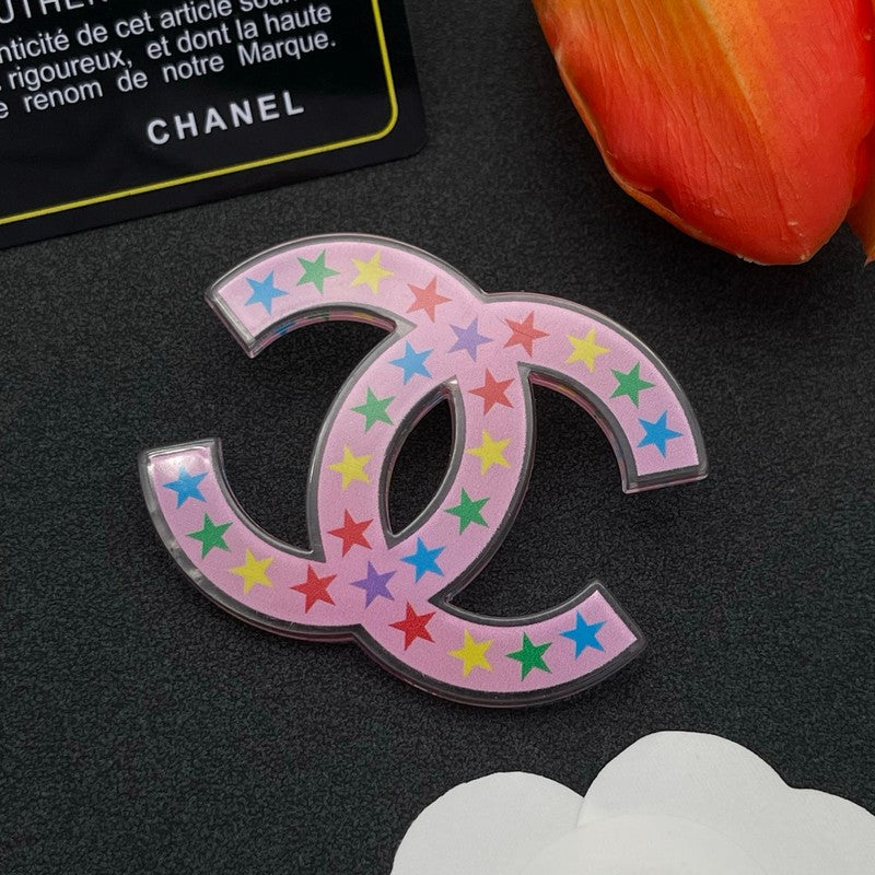 Chanel Pink & Black Star 18K Gold Brooch